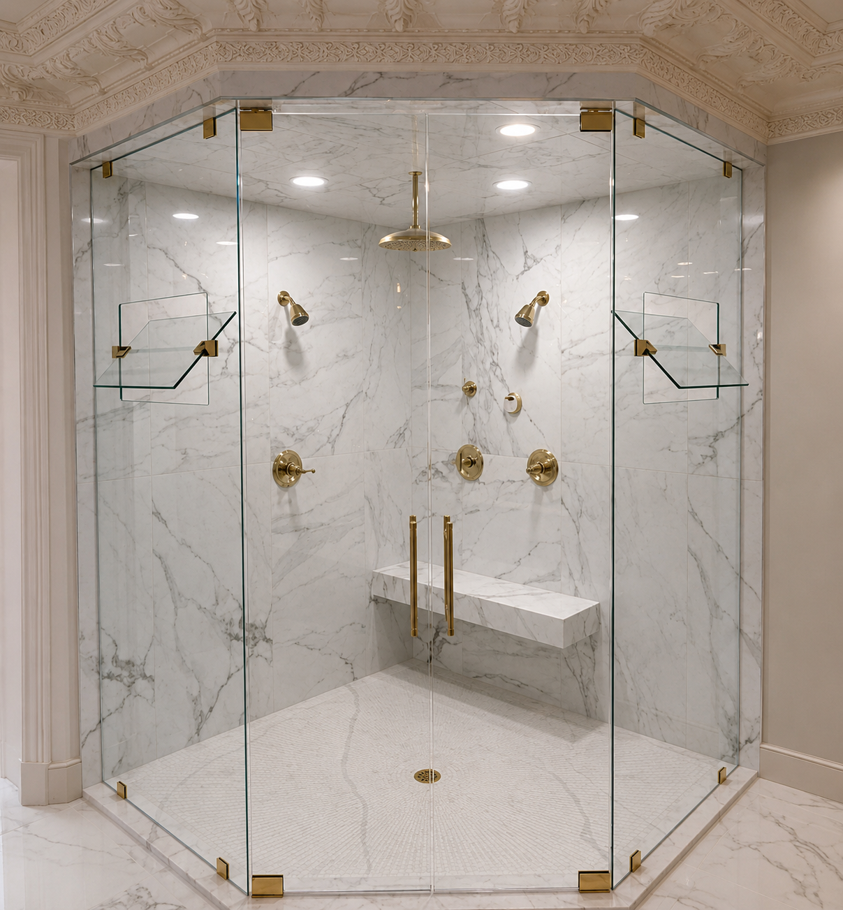 Custom brown tile shower by Southern Interiors